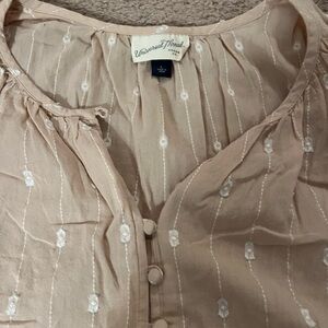 Universal Thread Light Tan Top with White Embroidery